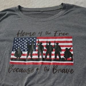 Grey 'Home of the Free Because of the Brave' American Flag T-Shirt